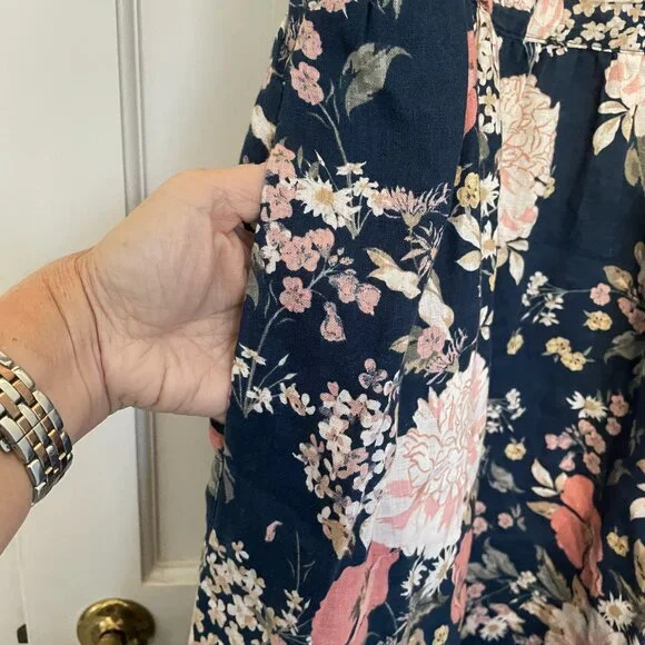 Cynthia Rowley Navy Floral Linen Dress Size 4 - Picture 4 of 6